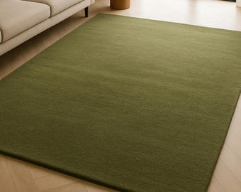 Olive Green Area Rug 6x9 | Minimalist Solid Carpet for Living Room