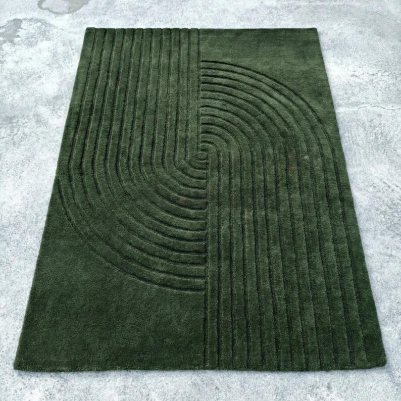 Olive Green Rugs Pattern Olive Green Wool Rug – Hand Tufted Geometric Line Pattern Carpet - Etsy