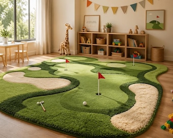 Hand-Tufted Wool Golf Course Play Rug for Kids Playroom, Nursery Decor