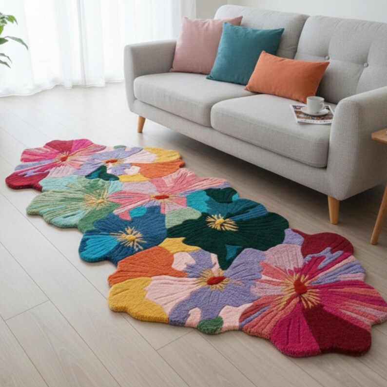 Hand Tufted Wool Area Rug: Colorful Flower Shape Carpet for Bedroom - Etsy