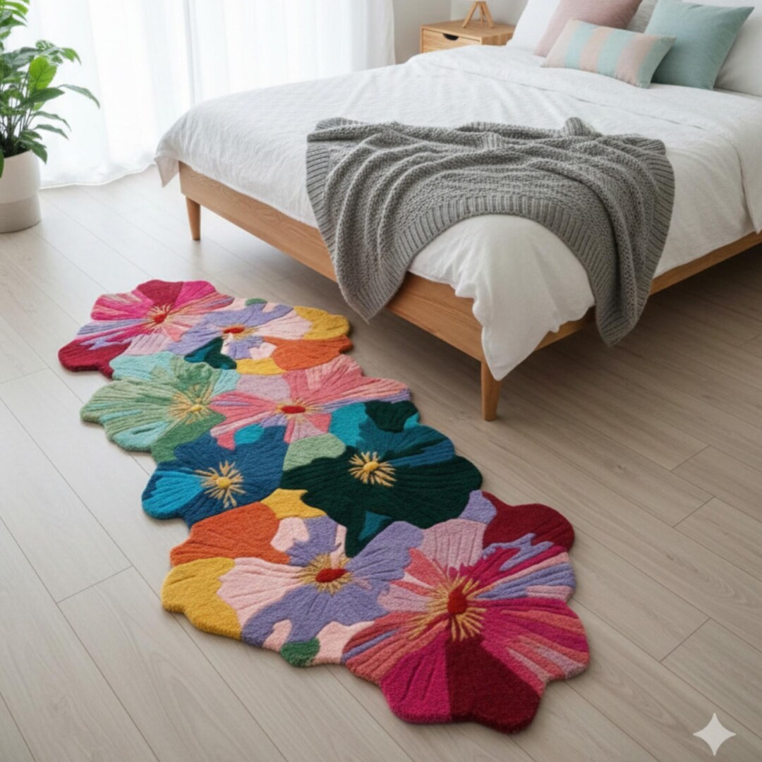 Hand Tufted Wool Area Rug: Colorful Flower Shape Carpet for Bedroom - Etsy