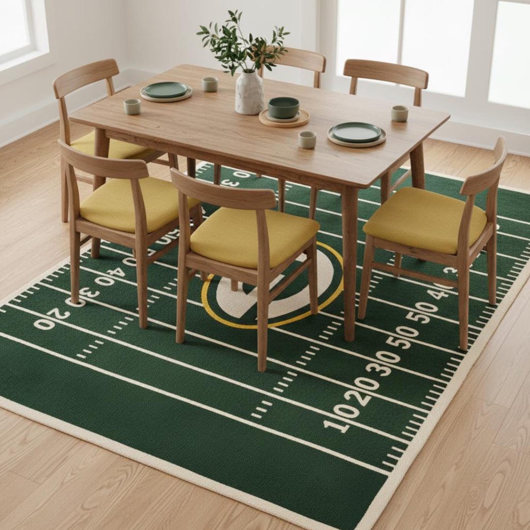 Cu Football Rug Hand Tufted Football Field Rug: Green Sports Theme, Game Room Decor - Etsy