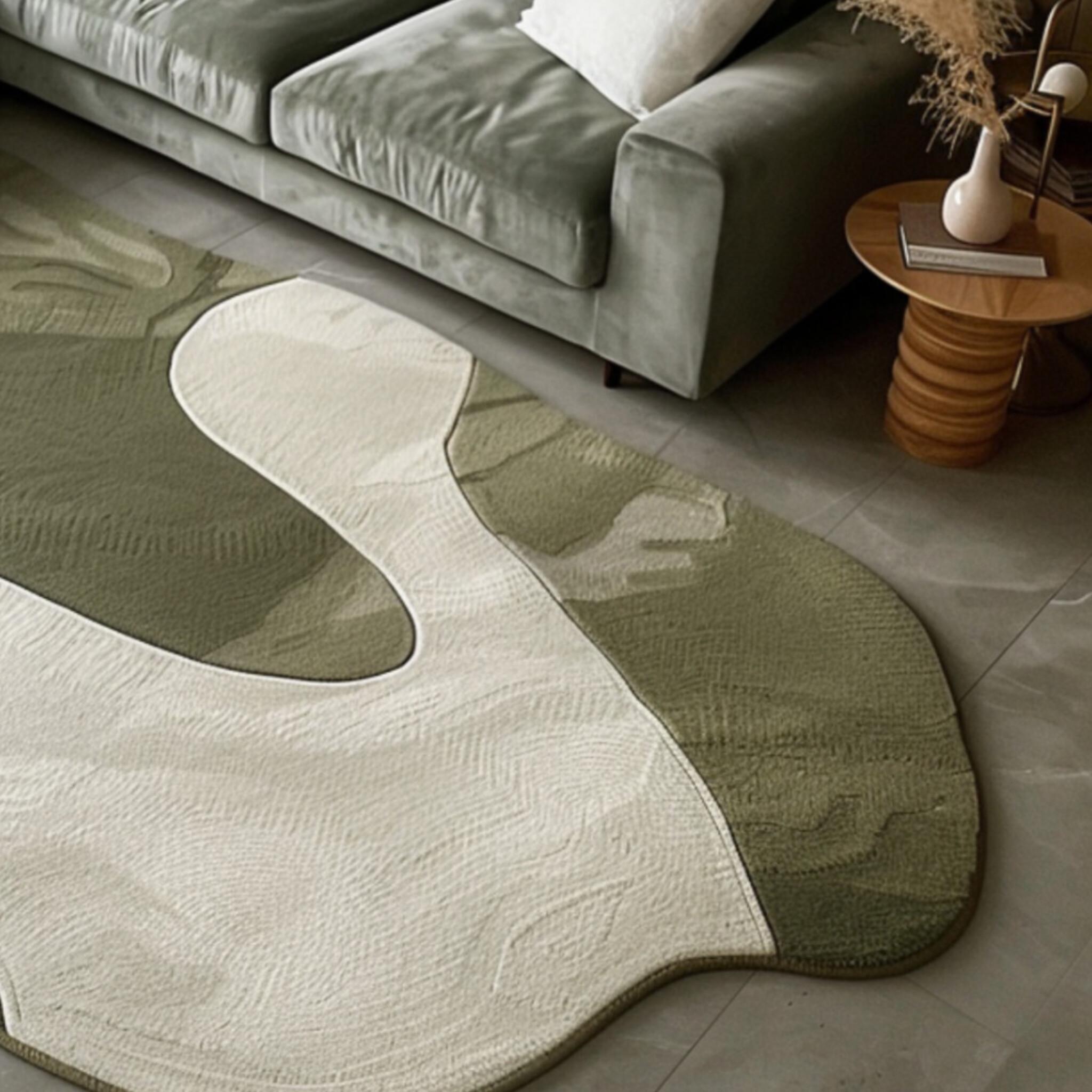 Hand Tufted Wool Rug – Organic Shape Abstract Area Carpet, Olive Green ...