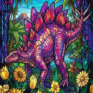 Stegosaurus Stained Glass Dinosaur Puzzle  | Educational Jigsaw Toy for Kids & Adults | Prehistoric Art Home Decor | STEAM Learning Gift
