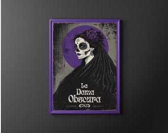 La Dama Obscura Print | Gothic Day of the Dead Calavera Wall Art