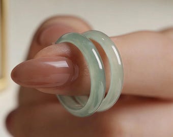Natural Green Jade Ring for Women | Thin Dainty Jade Band | Real Jade Skinny Ring | Minimalist Jade Jewelry Gift