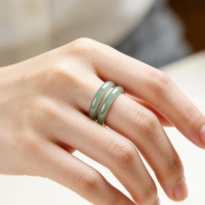 Natural Jade Ring for Women, Jade Band Ring Set, Bamboo Faceted Square Jade Ring, Minimalist Green Jade Jewelry, Stacking Ring Gift