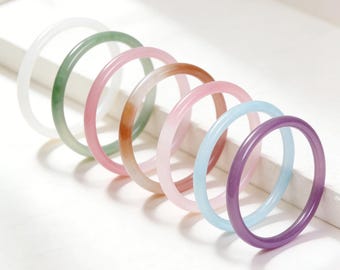 Thin Jade Bangle 6mm Dainty Bracelet for Women, Minimalist Stackable Jewelry, Natural Jade Bangle, Colorful Gift for Her