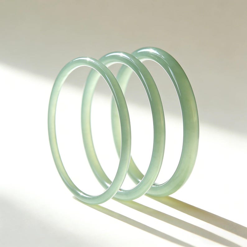 Natural Jade Bangle Bracelet 4mm 6mm 8mm, Thin Jade Bracelet Set, Stackable Green Jade Bangles, Minimalist Jewelry Gift for Women image 2