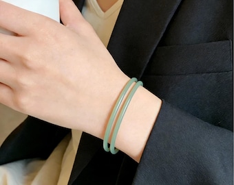 Natural Jade Bangle Bracelet 4mm 6mm 8mm, Thin Jade Bracelet Set, Stackable Green Jade Bangles, Minimalist Jewelry Gift for Women