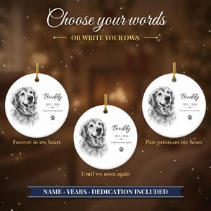 Personalized Pet Memorial Ornament from Photo, Custom Dog Portrait Sketch, Dog Memorial Gift, Pet Loss Gift, Dog Sympathy Keepsake image 6