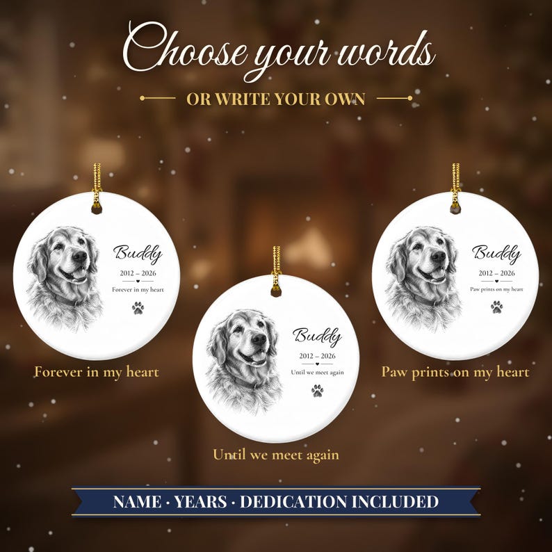 Personalized Pet Memorial Ornament from Photo, Custom Dog Portrait Sketch, Dog Memorial Gift, Pet Loss Gift, Dog Sympathy Keepsake image 6