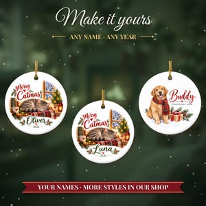 Cat Ornament, Merry Catmas Christmas Ornament with Name, Cat Lover Gift, Cat Mom Gift 2026, Custom Ceramic Pet Keepsake for Her image 3