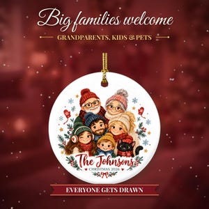Family Christmas Ornament 2026 from Photo, 2 Sided Custom Cartoon Portrait with Pets and Names, Family of 4 5 6, Keepsake for Grandparents bild 11