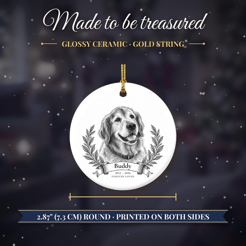 2 Sided Dog Memorial Ornament from Photo, Vintage Pet Portrait, Forever Loved, Pet Loss Gift, Cat Memorial Gift, Remembrance Keepsake image 9
