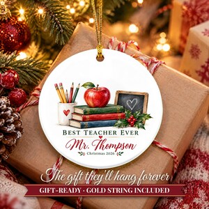 Teacher Ornament 2026, Best Teacher Ever Christmas Keepsake with Name, Apple and Books, Appreciation Gift from Student image 11