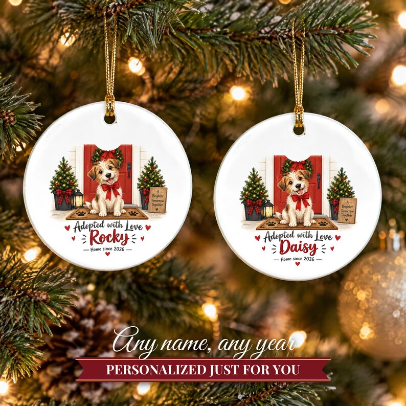 Rescue Dog Ornament 2026, Adopted with Love Christmas Ornament with Name, Dog First Christmas, Dog Mom Gift, Adoption Keepsake image 9