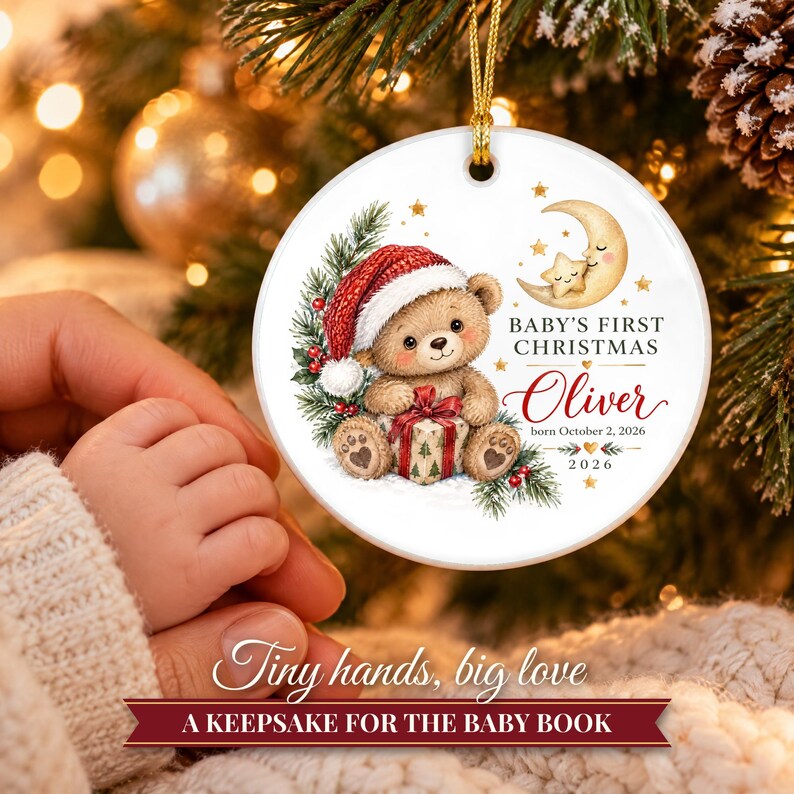 Baby's First Christmas Ornament 2026, Personalized Name Ornament with Teddy Bear, Newborn Keepsake, New Parents Gift, Baby's 1st Christmas image 6