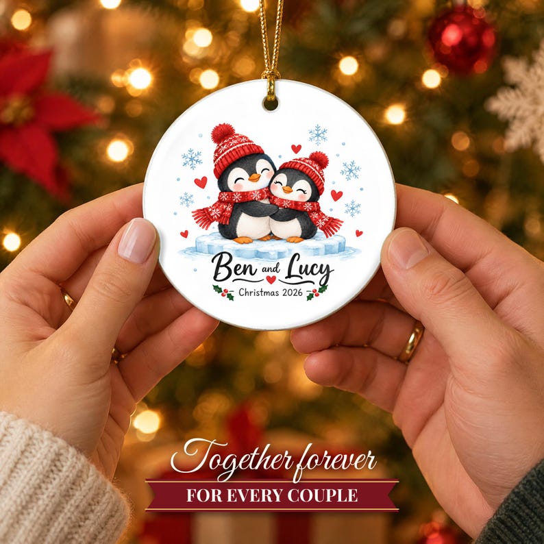 Couple Ornament 2026, Cute Penguin Christmas Ornament with Names, Gift for Couple, Our First Christmas Together Keepsake image 8