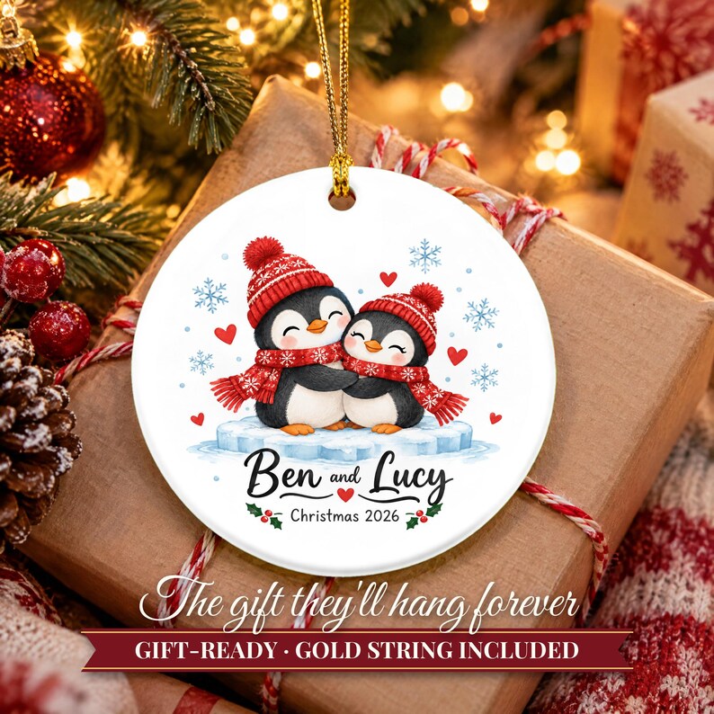 Couple Ornament 2026, Cute Penguin Christmas Ornament with Names, Gift for Couple, Our First Christmas Together Keepsake image 11