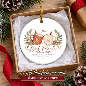Best Friend Ornament Christmas 2026, Friendship Gift for Her, Besties Two Names Keepsake, Hot Cocoa Mugs Soul Sister Ceramic Tree Decor image 6
