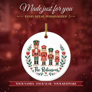 Nutcracker Ornament Christmas 2026, Family of Four Name Keepsake, Custom Nutcracker Family Gift, Toy Soldier Ceramic Tree Decor for Mom image 2