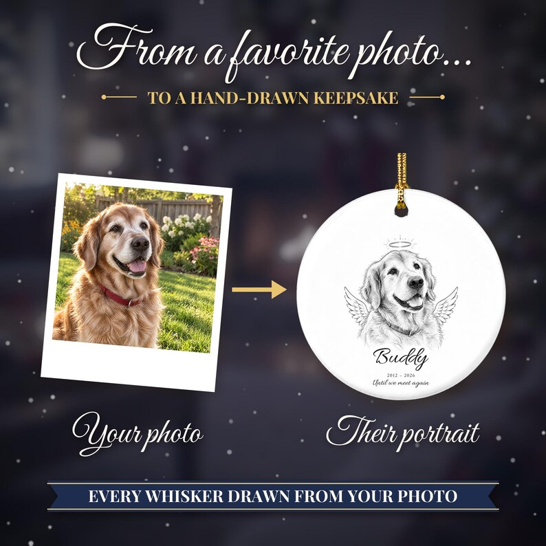 Adorno conmemorativo para mascotas de doble cara con alas de ángel, retrato personalizado de perro a partir de una foto, Puente Arcoíris, regalo para recordar a una mascota fallecida, regalo en memoria de un perro. imagen 3