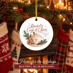 Coffee Lover Gift Christmas Ornament 2026, Latte Cup of Cheer Custom Name Keepsake, Gingerbread Cookie Barista Ceramic Tree Decor for Her image 8