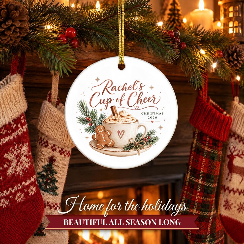 Coffee Lover Gift Christmas Ornament 2026, Latte Cup of Cheer Custom Name Keepsake, Gingerbread Cookie Barista Ceramic Tree Decor for Her image 8
