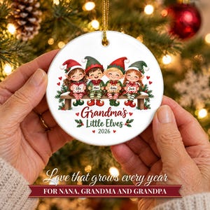 Grandkids Ornament 2026, Nana Christmas Ornament with Grandchildren Names, Cute Elves Keepsake, Gift for Grandma from Kids image 8