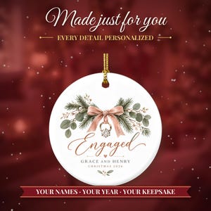 Adorno de compromiso 2026, adorno navideño de compromiso con nombres, recuerdo de anillo de diamantes, regalo de compromiso para la pareja, futura novia. imagen 2