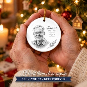Double Sided Photo Memorial Christmas Ornament, Hand Drawn Portrait Sketch, In Loving Memory Keepsake, Loss of Loved One Gift image 8