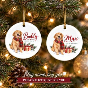 Adorno de Golden Retriever, Adorno navideño para perros con nombre, Regalo para amantes de los perros, Regalo para mamás de perros 2026, Recuerdo personalizado de cerámica para mascotas imagen 9