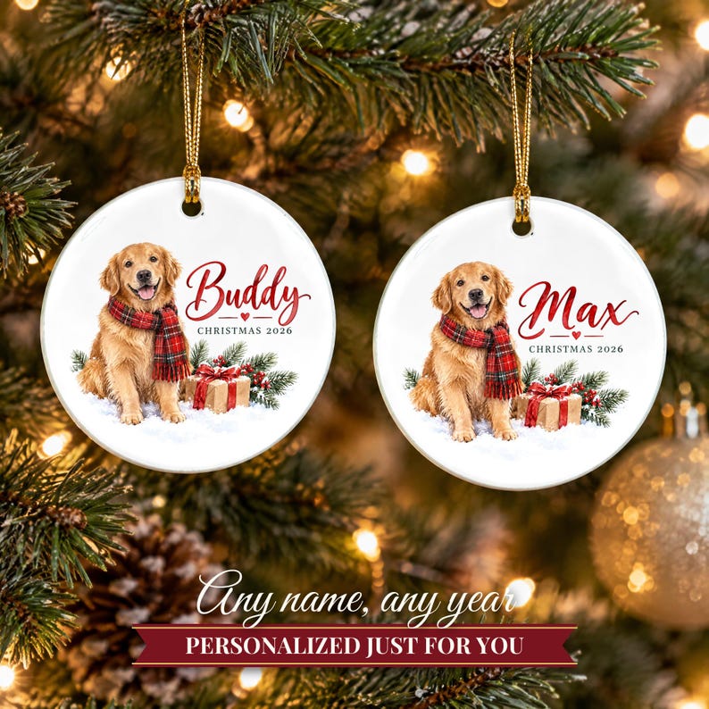 Adorno de Golden Retriever, Adorno navideño para perros con nombre, Regalo para amantes de los perros, Regalo para mamás de perros 2026, Recuerdo personalizado de cerámica para mascotas imagen 9
