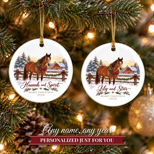 Horse Ornament Christmas 2026, Horse Lover Gift for Girls, Equestrian Name Keepsake, Snowy Barn Country Ceramic Tree Decor for Rider image 9