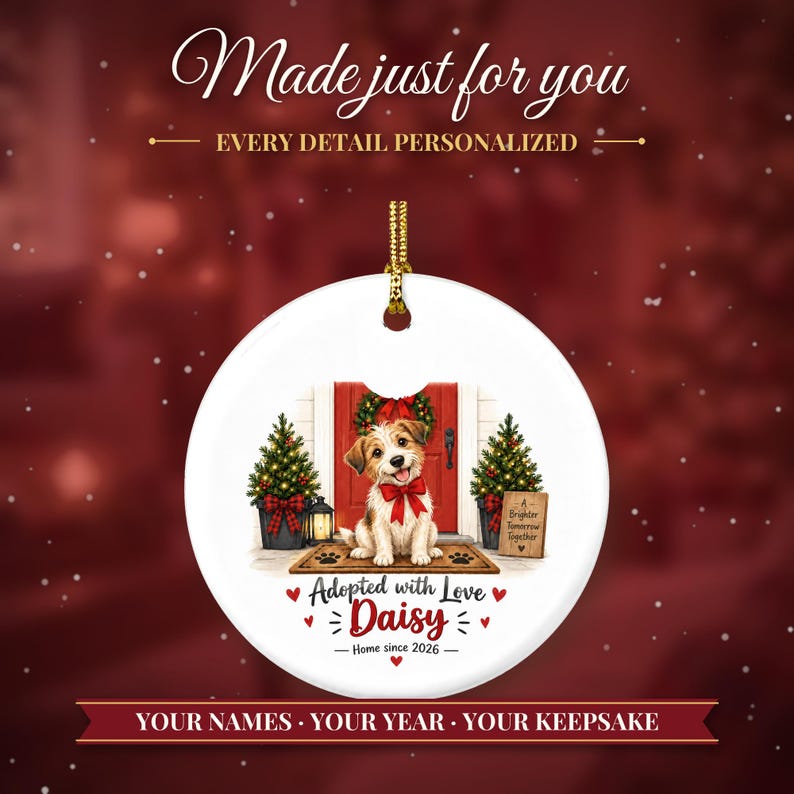Rescue Dog Ornament 2026, Adopted with Love Christmas Ornament with Name, Dog First Christmas, Dog Mom Gift, Adoption Keepsake image 2