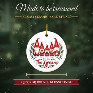 Gnome Family Ornament Christmas 2026, Scandinavian Tomte Family of Five Names Keepsake, Nordic Gnomes Custom Gift, Ceramic Tree Decor image 5
