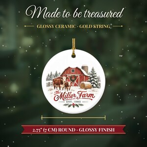 Farm Ornament Christmas 2026, Red Barn Family Name Est Keepsake, Farmhouse Cows Hay Bale Country Decor, Farmer Gift Ceramic Ornament image 5