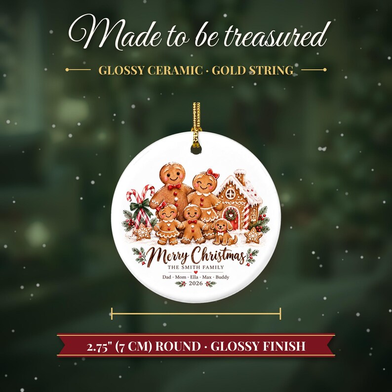Gingerbread Family Ornament 2026, Personalized Christmas Ornament with Names and Pets, Custom Gingerbread Keepsake, Gift for Grandparents image 5