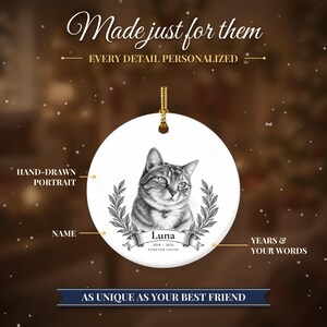Custom Cat Memorial Ornament from Photo, Vintage Cat Portrait, Forever Loved, Pet Loss Gift, Cat Loss Gift, Cat Remembrance Keepsake image 4