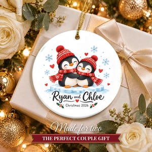 Couple Ornament 2026, Cute Penguin Christmas Ornament with Names, Gift for Couple, Our First Christmas Together Keepsake image 10