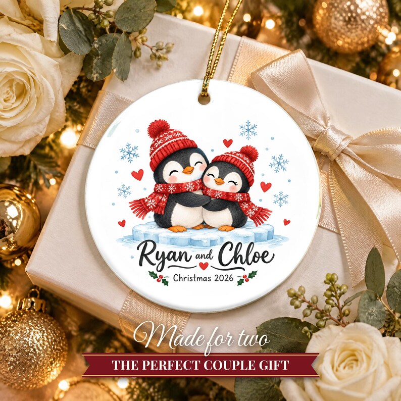 Couple Ornament 2026, Cute Penguin Christmas Ornament with Names, Gift for Couple, Our First Christmas Together Keepsake image 10