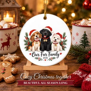 Dog Ornament 2026, Three Dogs in Santa Hats Christmas Ornament with Names, Dog Mom Gift, Dog Lover Gift, Multiple Pets Keepsake image 8