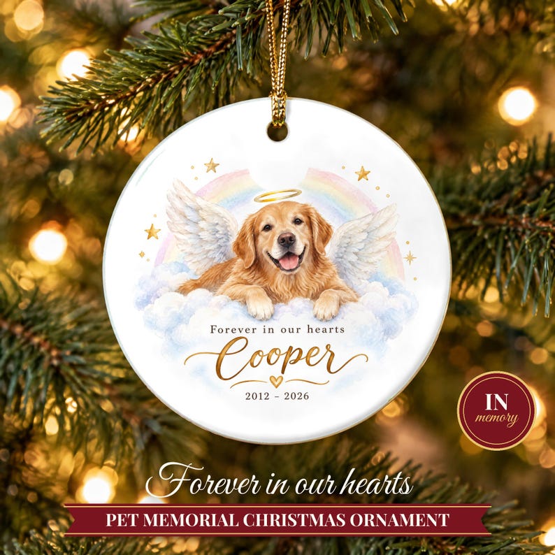 Pet Memorial Ornament, Dog Angel Rainbow Bridge Christmas Keepsake with Name, Loss of Dog Sympathy Gift, Dog Remembrance Gift image 1