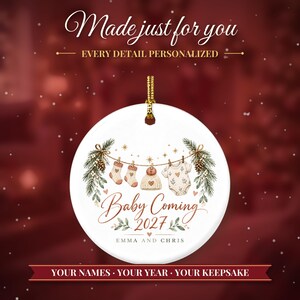 Pregnancy Announcement Ornament, Baby Coming 2027 Christmas Reveal, Expecting Parents Gift, Baby on the Way Keepsake with Name image 2