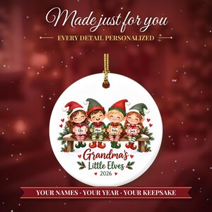 Grandkids Ornament 2026, Nana Christmas Ornament with Grandchildren Names, Cute Elves Keepsake, Gift for Grandma from Kids image 2