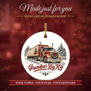 Truck Driver Ornament 2026, Semi Truck Christmas Ornament with Name, Trucker Gift for Dad, Big Rig 18 Wheeler Keepsake image 2