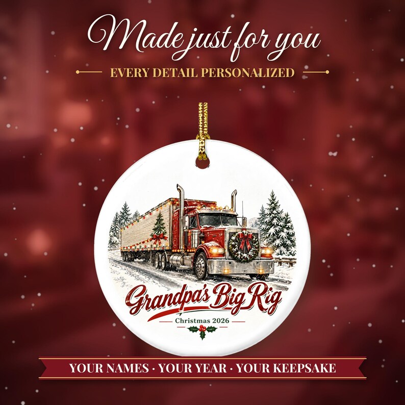 Truck Driver Ornament 2026, Semi Truck Christmas Ornament with Name, Trucker Gift for Dad, Big Rig 18 Wheeler Keepsake image 2