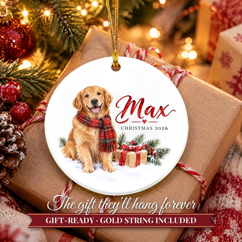 Adorno de Golden Retriever, Adorno navideño para perros con nombre, Regalo para amantes de los perros, Regalo para mamás de perros 2026, Recuerdo personalizado de cerámica para mascotas imagen 11