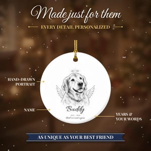 Pet Memorial Ornament with Angel Wings, Custom Dog Portrait from Photo, Rainbow Bridge, Pet Loss Gift, Dog Memorial Gift, Cat Loss image 4